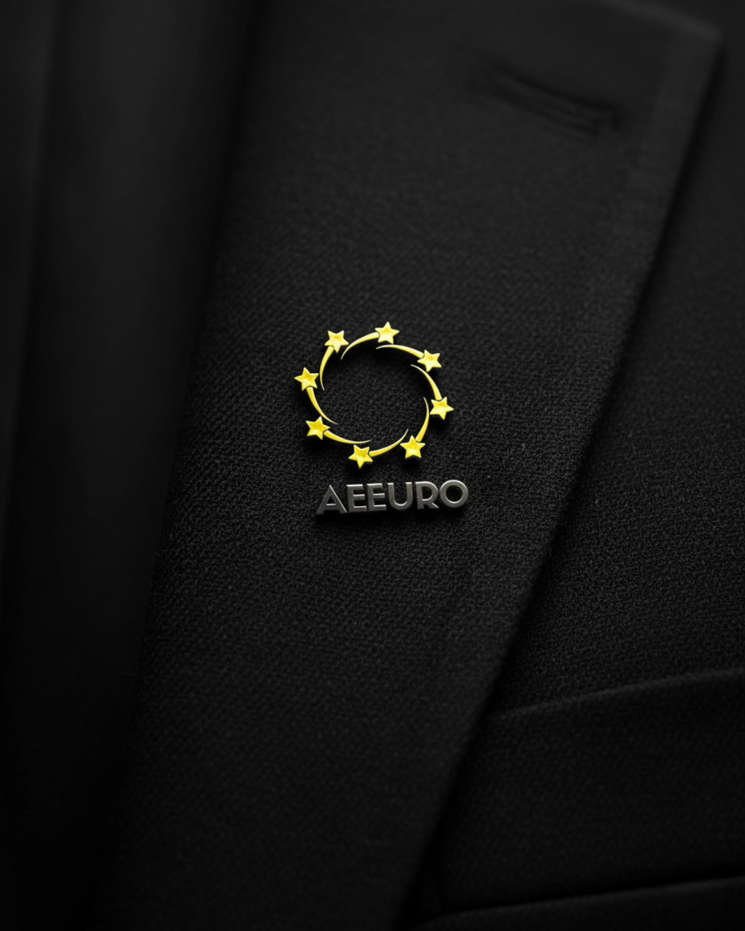 AEEURO enamel star-ring lapel pin on a black suit