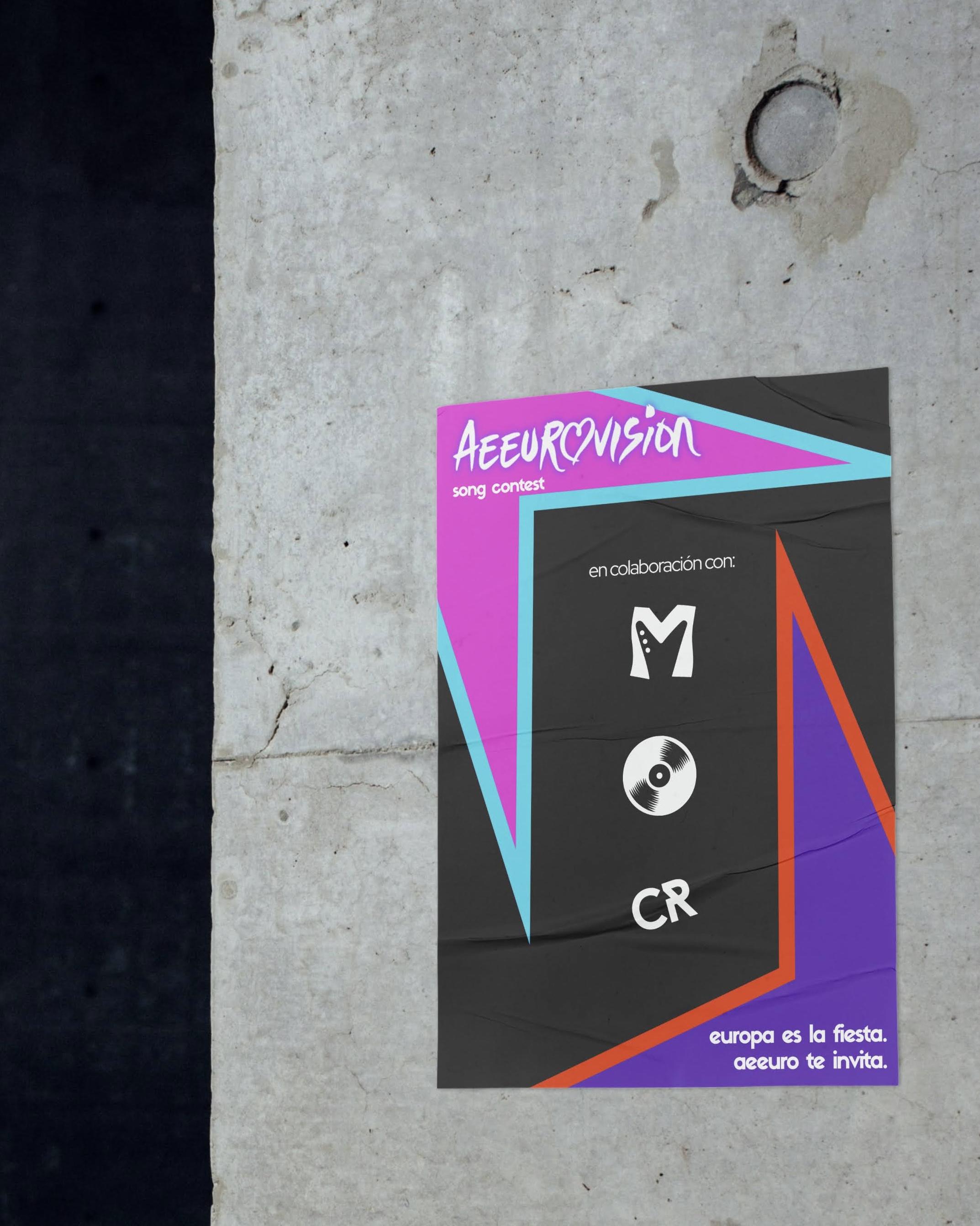 Aeeurovision song contest poster wheatpasted on a concrete wall