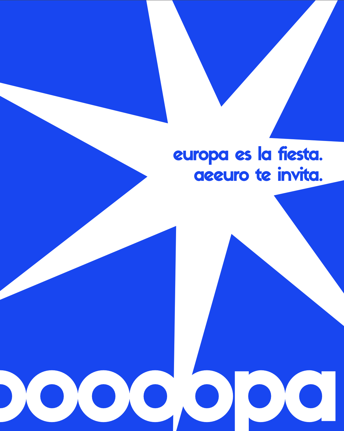 AEEURO poster in the blue colorway: a white star over europa es la fiesta, aeeuro te invita