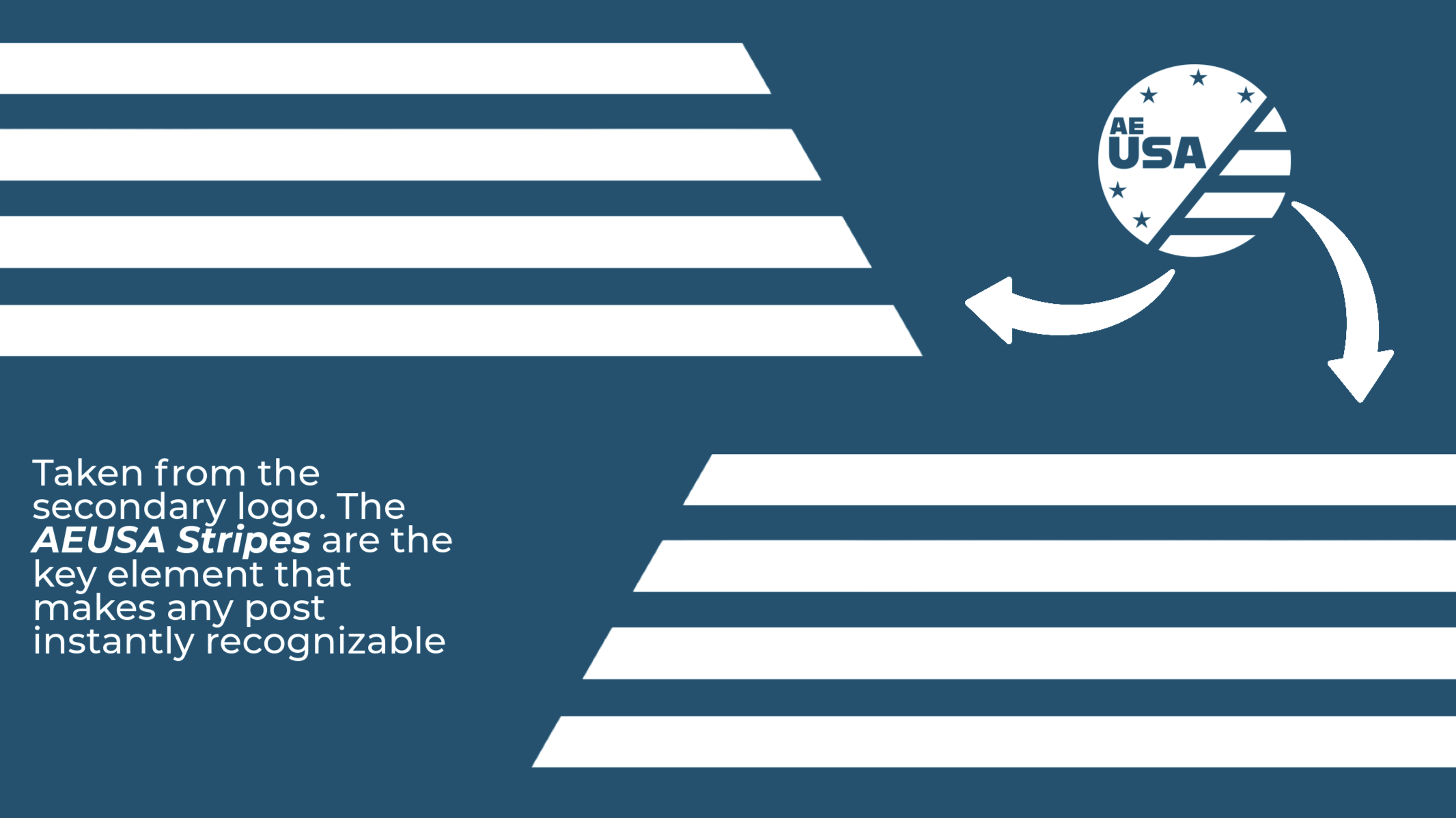 Brand guideline: the AEUSA stripes, lifted from the secondary logo, shown as the key recognizable element