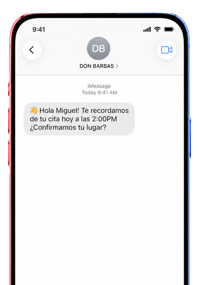 Automated reminder text from the barbershop asking the client to confirm today's appointment